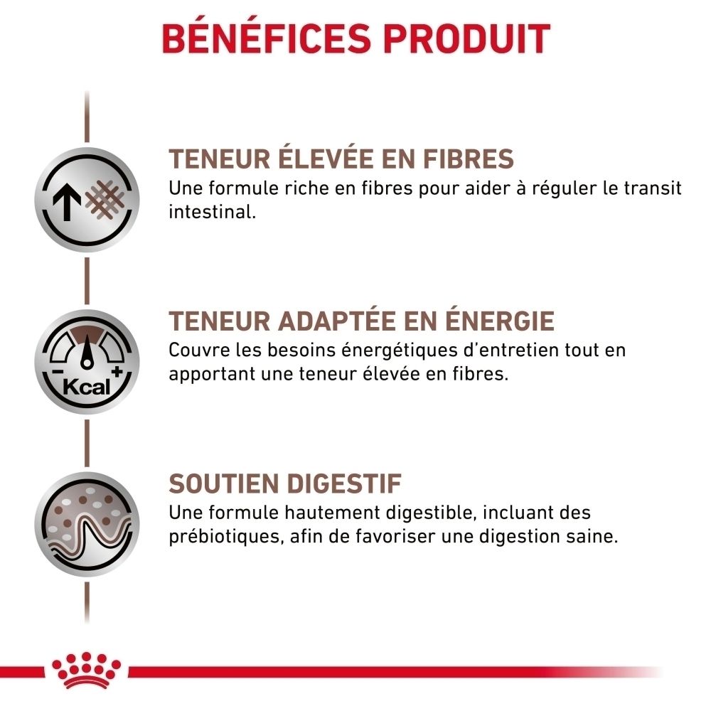 Bénéfices produit : Teneur élevée en fibres, teneur adaptée en énergie, soutien digestif.