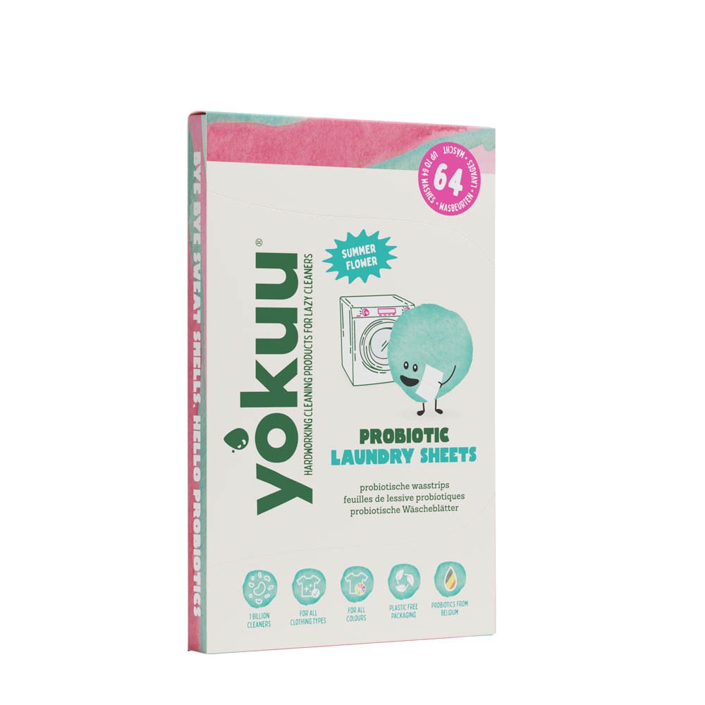 Boîte de feuilles de lessive probiotiques YOKUU. 64 lavages. Pour tous textiles. Nettoie en douceur.