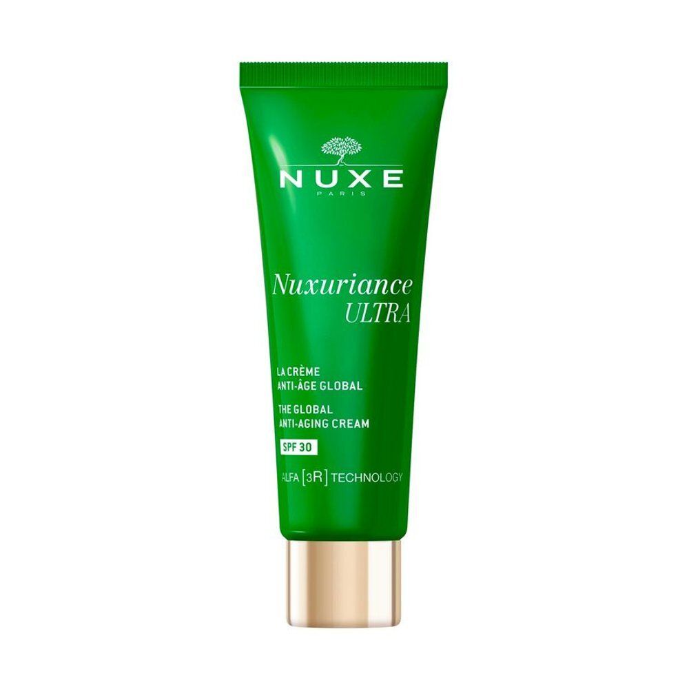 Arrière du tube de crème NUXE Nuxuriance Ultra SPF 30 avec instructions.
