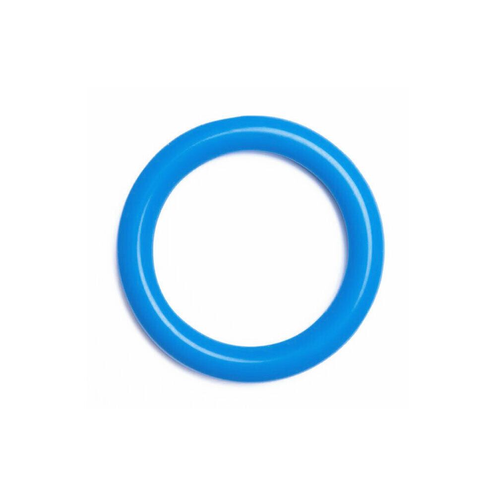Pessaire annulaire bleu. Forme ronde. Surface lisse. Sur fond blanc.