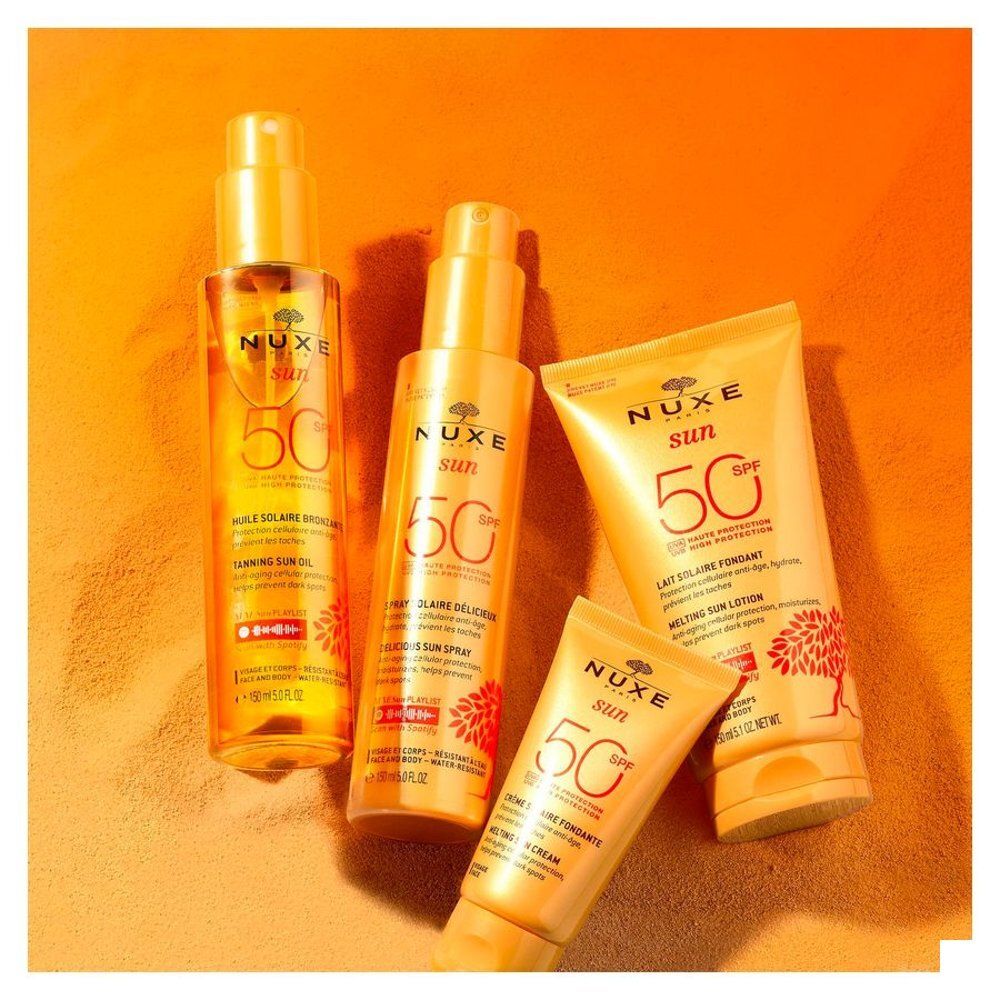 Produits solaires Nuxe Sun : huile, spray, lait et crème.