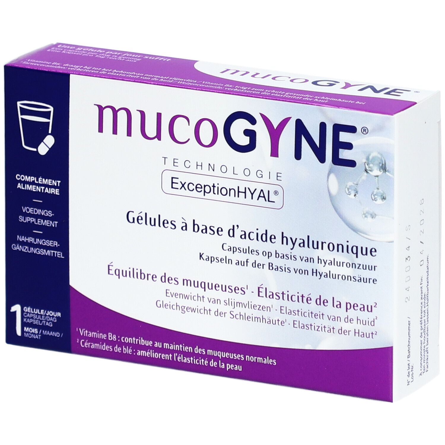 MUCOGYNE® Gélules à base d'acide hyaluronique - Équilibre des muqueuses & Élasticité de la peau