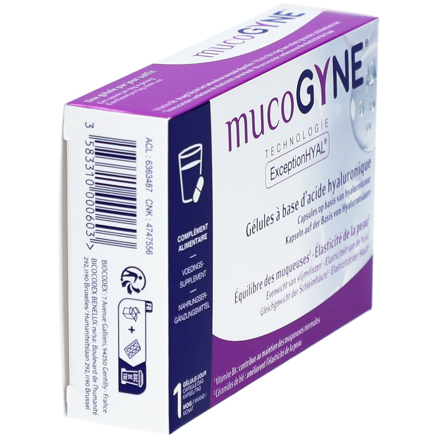MUCOGYNE® Gélules à base d'acide hyaluronique - Équilibre des muqueuses & Élasticité de la peau