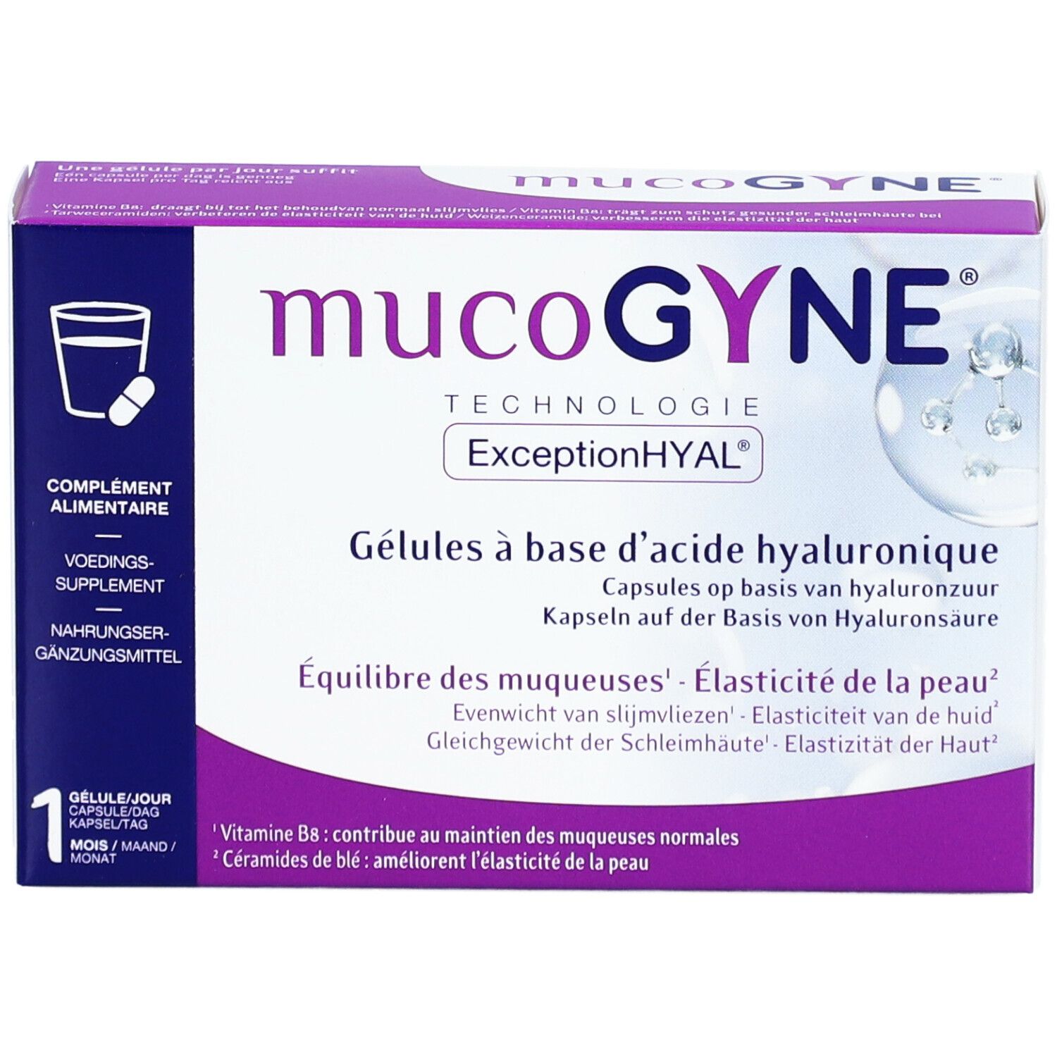 MUCOGYNE® Gélules à base d'acide hyaluronique - Équilibre des muqueuses & Élasticité de la peau