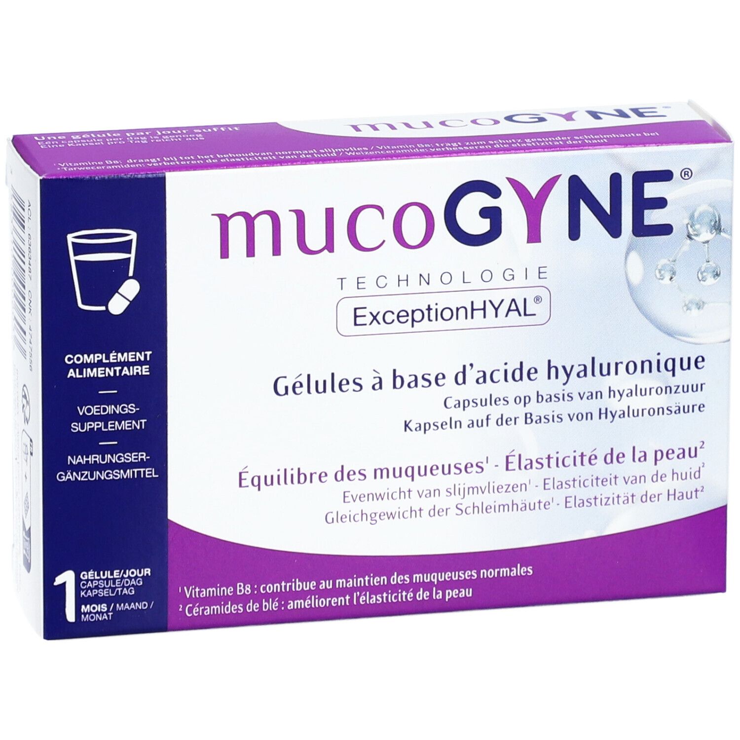 MUCOGYNE® Gélules à base d'acide hyaluronique - Équilibre des muqueuses & Élasticité de la peau