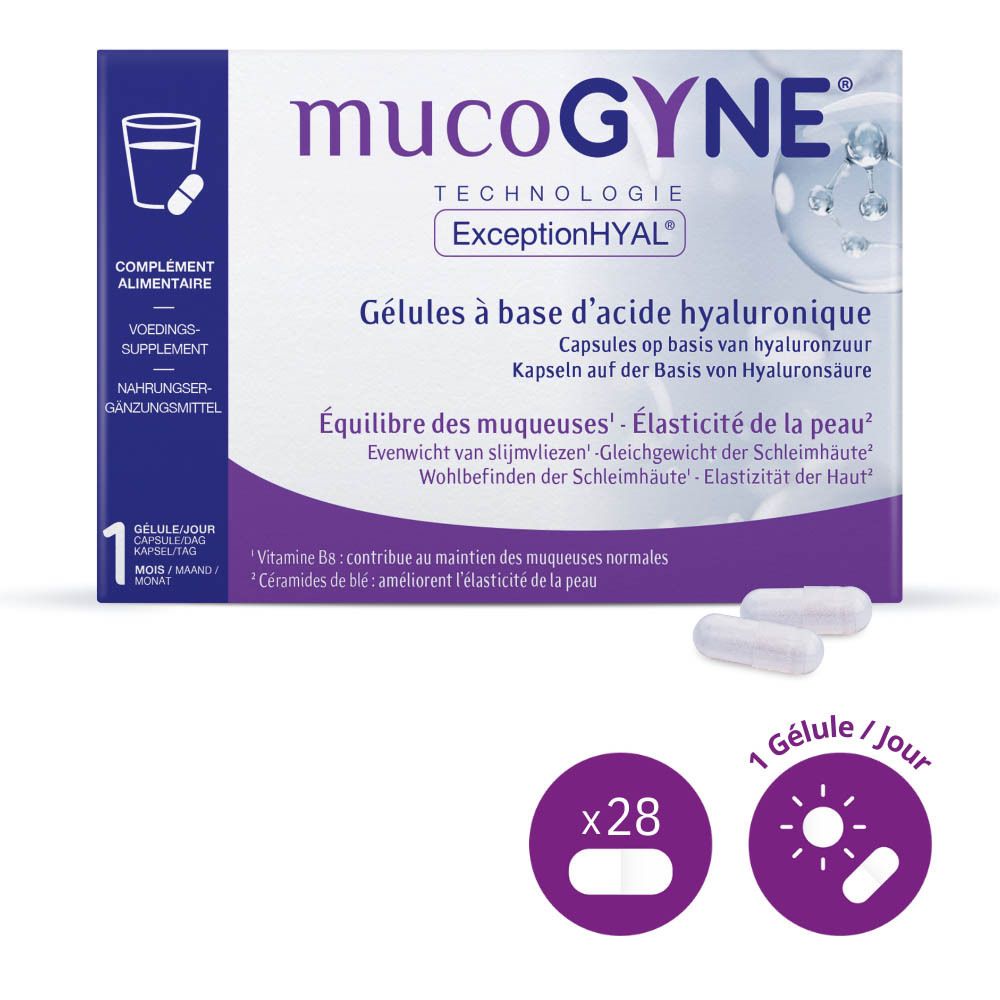 MUCOGYNE® Gélules à base d'acide hyaluronique - Équilibre des muqueuses & Élasticité de la peau