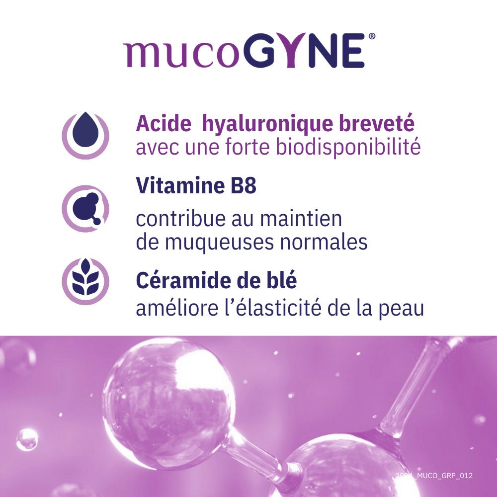 MUCOGYNE® Gélules à base d'acide hyaluronique - Équilibre des muqueuses & Élasticité de la peau