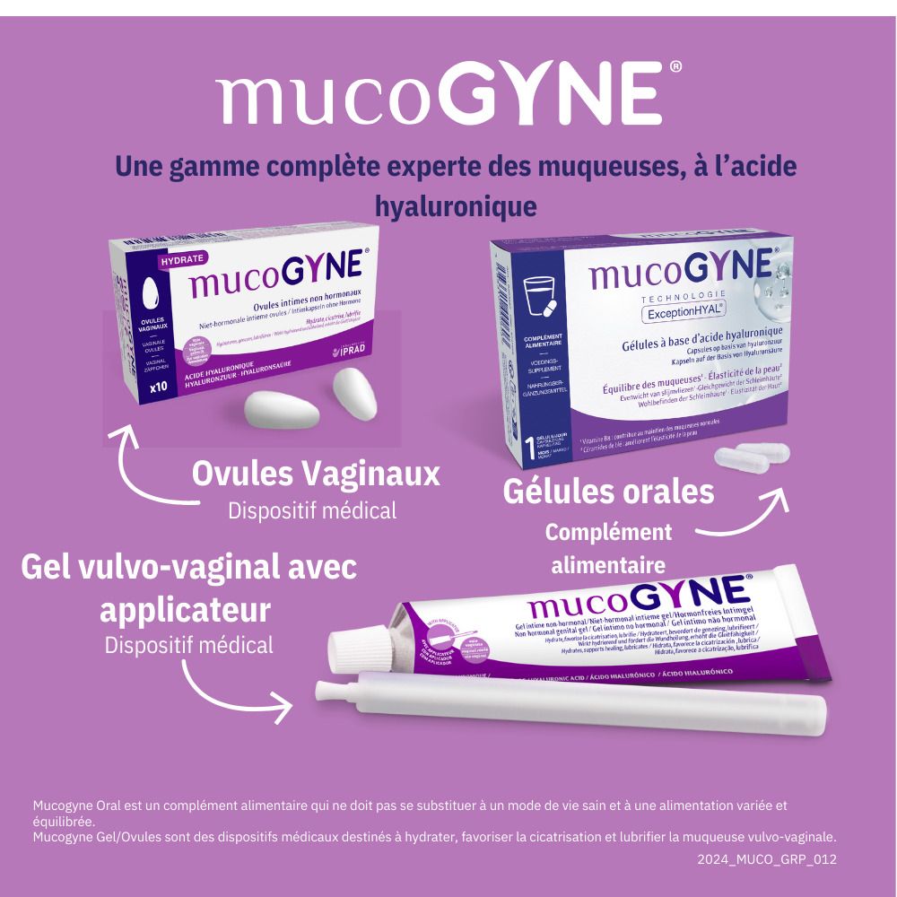 MUCOGYNE® Gélules à base d'acide hyaluronique - Équilibre des muqueuses & Élasticité de la peau