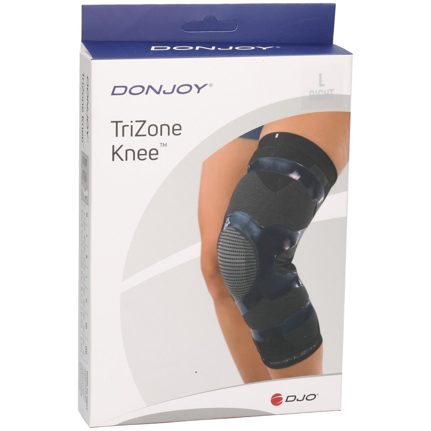 Emballage de genouillère DONJOY TriZone avec illustration, taille L.