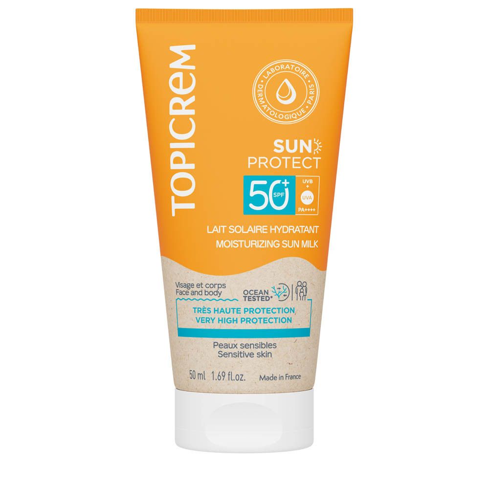 Tube de Lait Solaire Hydratant SPF50+ Topicrem Sun Protect, 50ml.
