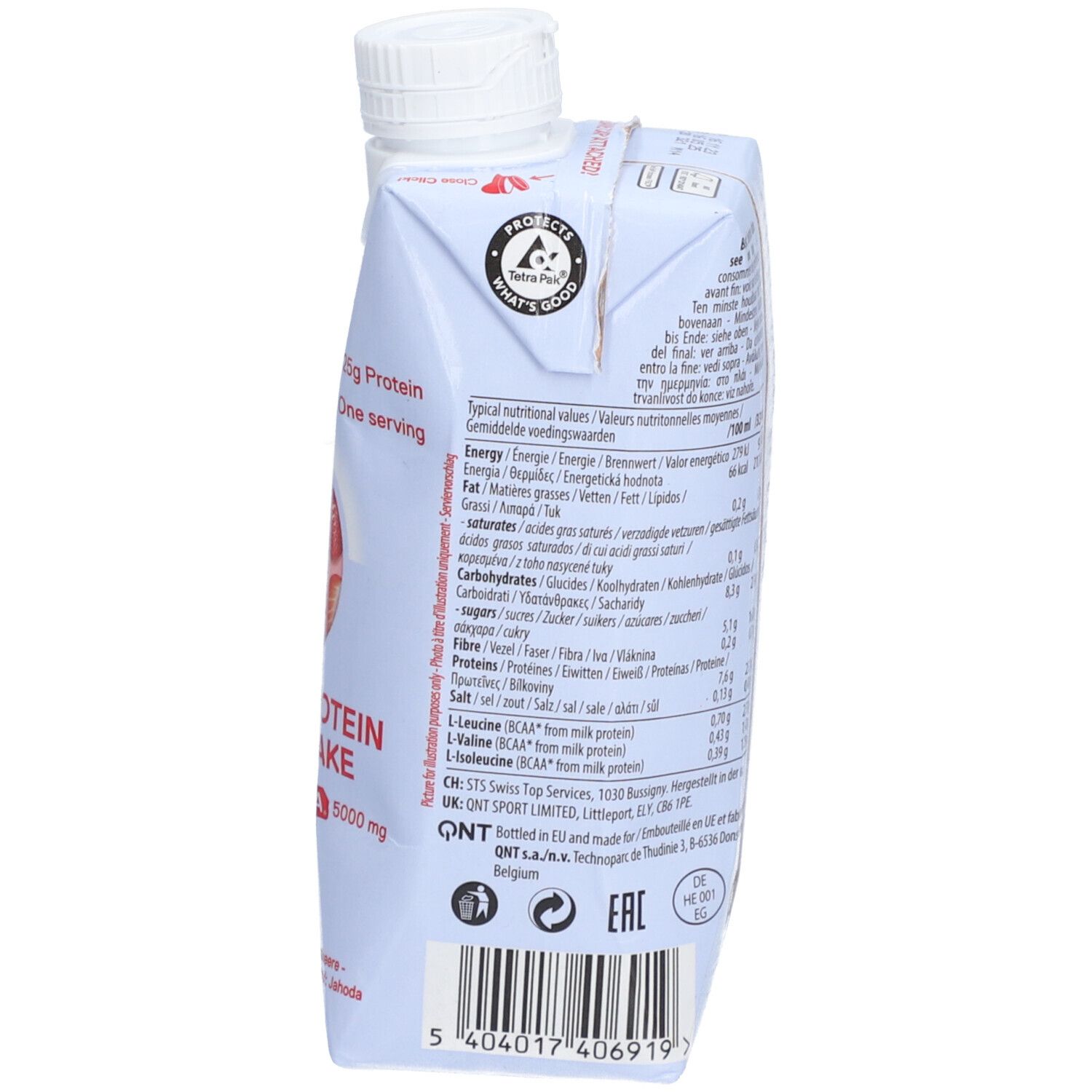 QNT LIIFE Protein Shake, dos. Informations nutritionnelles, ingrédients. 330ml. Sans gluten.