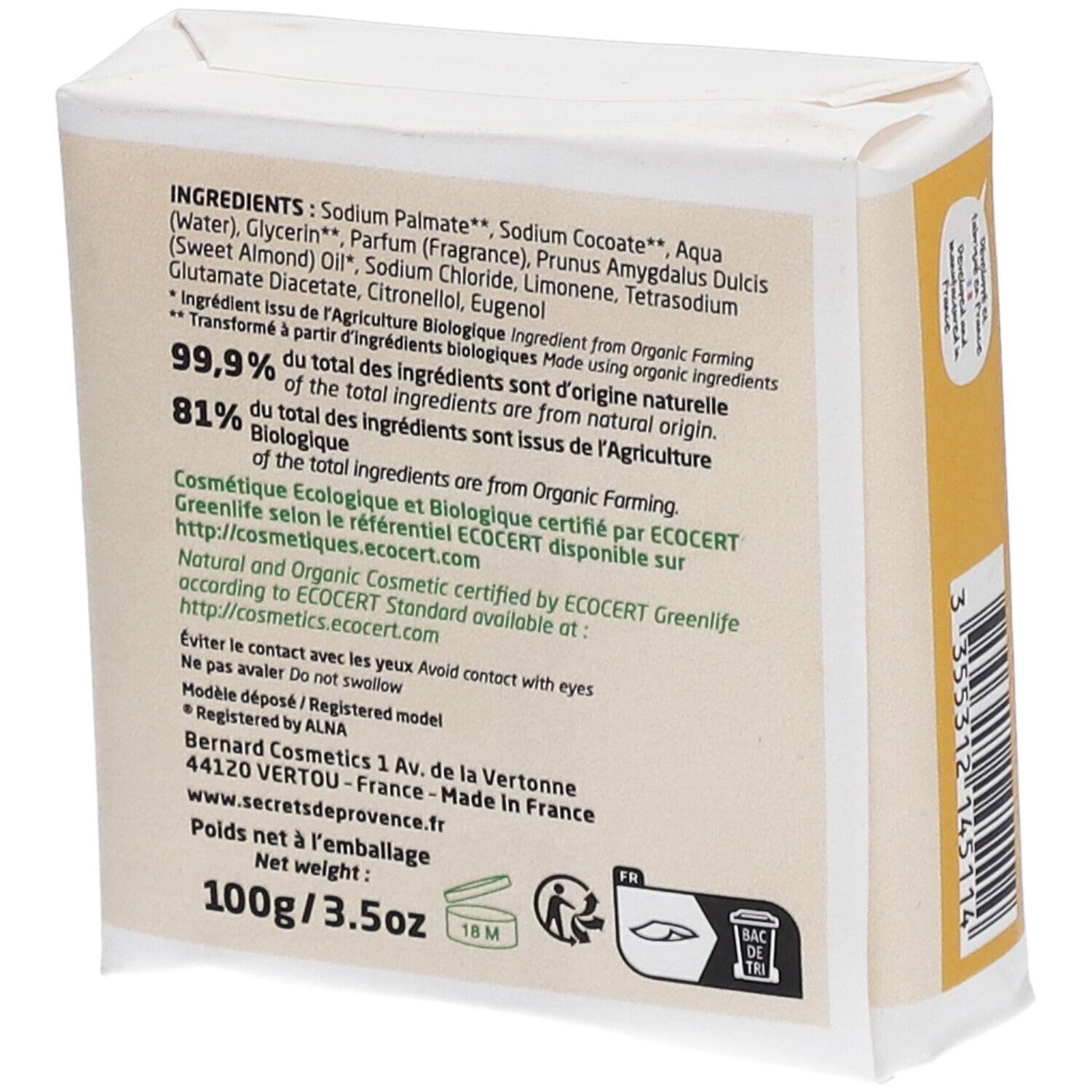 Secrets de Provence Savon Huile d'Amande Douce Bio