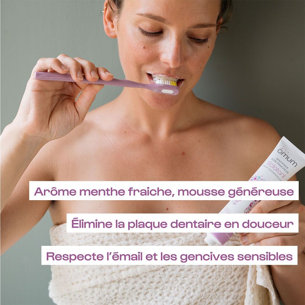 Dos du tube de dentifrice. Texte en français.