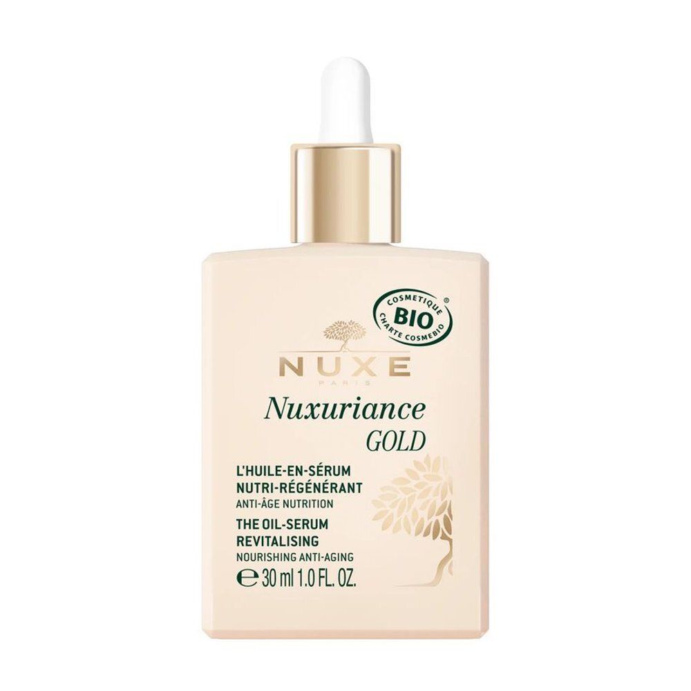 Flacon Nuxe Nuxuriance Gold avec pipette, 30ml. Avec label BIO.