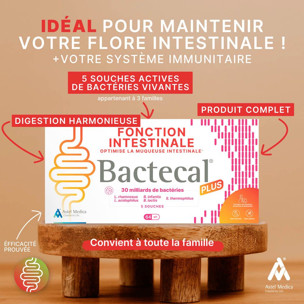 Boîte Bactecal Plus de 32 sachets pour la fonction intestinale.
