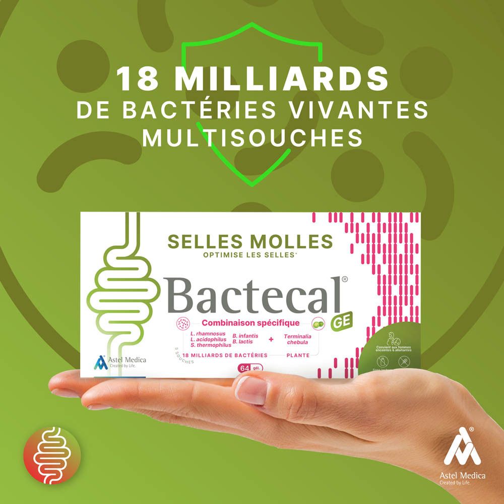 Bactecal GE boîte de 16 gélules pour selles molles, optimise les selles.