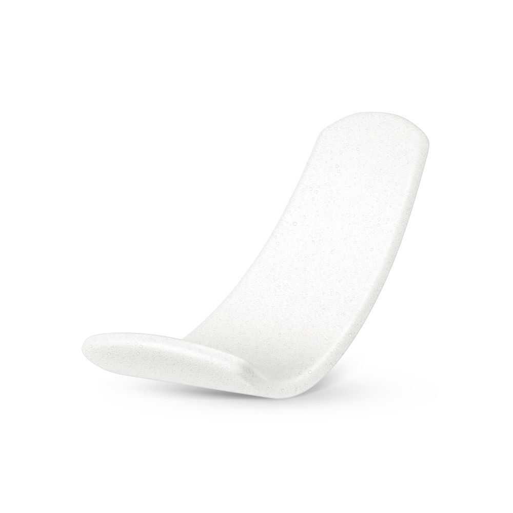 Pad blanc de forme arrondie. Texture visible. Pour les soins intimes post-partum.