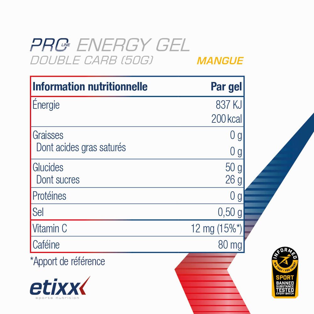 Etixx Double Carb Energy Gel Pro Line + Caffeine Mango