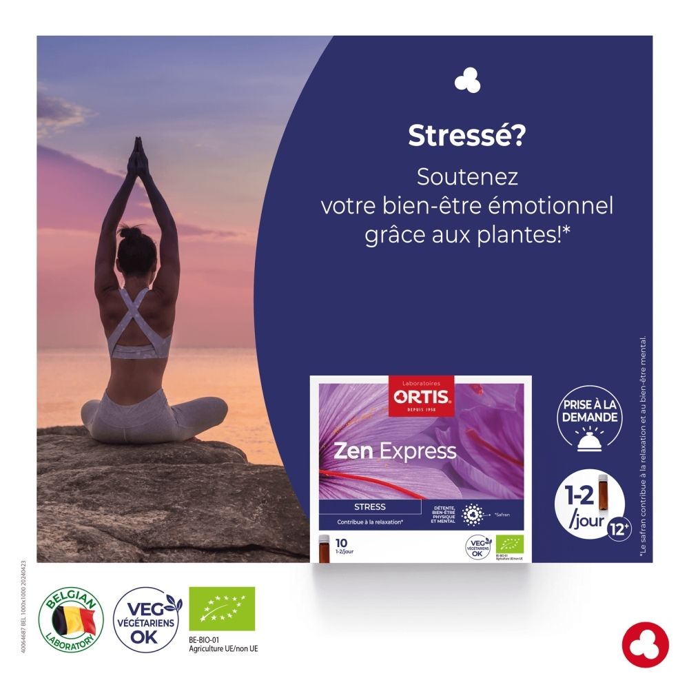 Boîte Ortis Zen Express de 10 flacons, fleur d'iris violette, pour le stress.