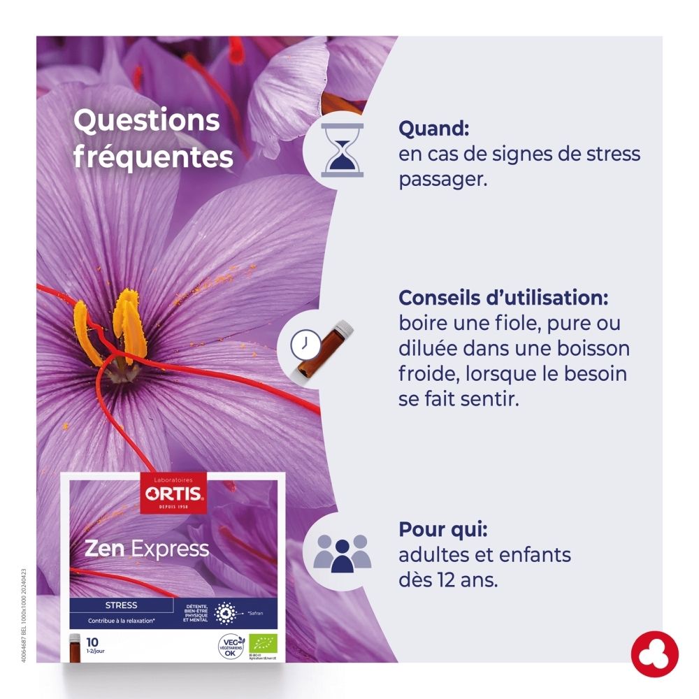 Boîte Ortis Zen Express de 10 flacons, fleur d'iris violette, pour le stress.