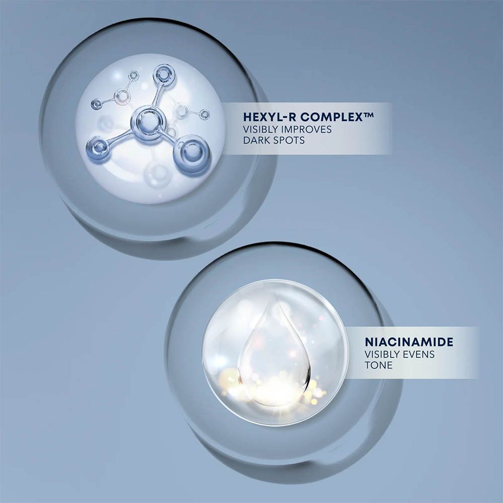 Graphique : ingrédients Hexyl-R Complex et Niacinamide. Représentation visuelle des ingrédients.