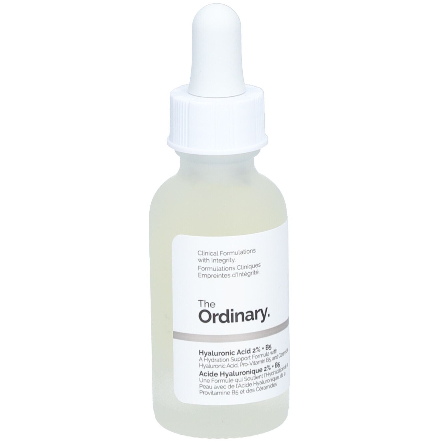 Flacon de sérum The Ordinary Hyaluronic Acid 2% + B5, vue de côté.