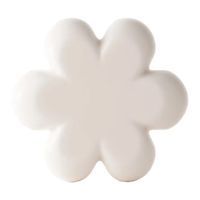 Produit blanc en forme de fleur. Six pétales. Sur fond blanc.