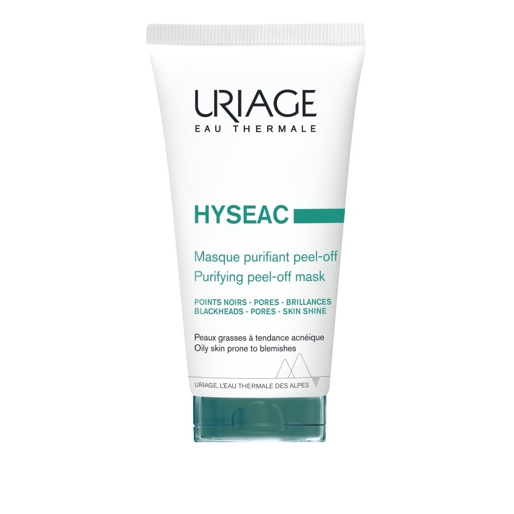 Tube Uriage Hyséac Masque Purifiant Peel-Off, bouchon turquoise, informations produit.