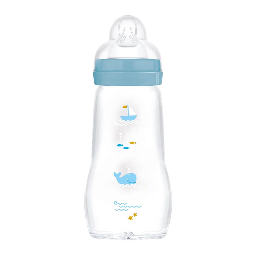 Biberon en verre avec motif animal et échelle, 260ml.