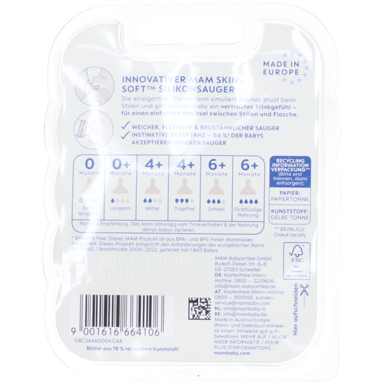 Mam Tétine 1, Taille 1, Silicone Skin Soft, sans BPA, pour bébés dès 0+ mois.