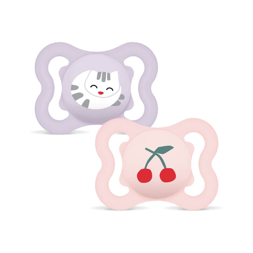 Sucette violette avec un motif de visage de chat mignon.