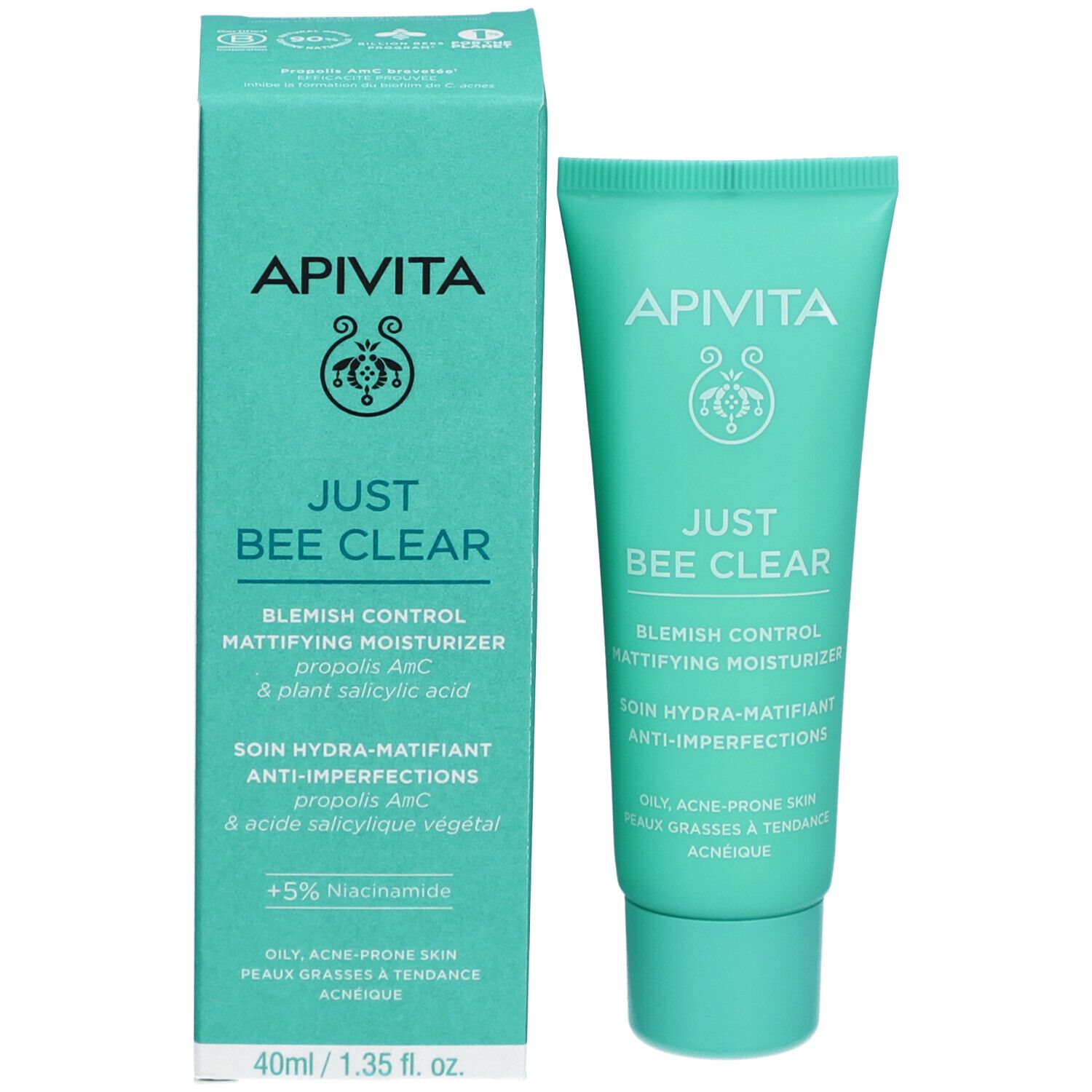 Tube de fluide hydratant matifiant 'JUST BEE CLEAR' par APIVITA.