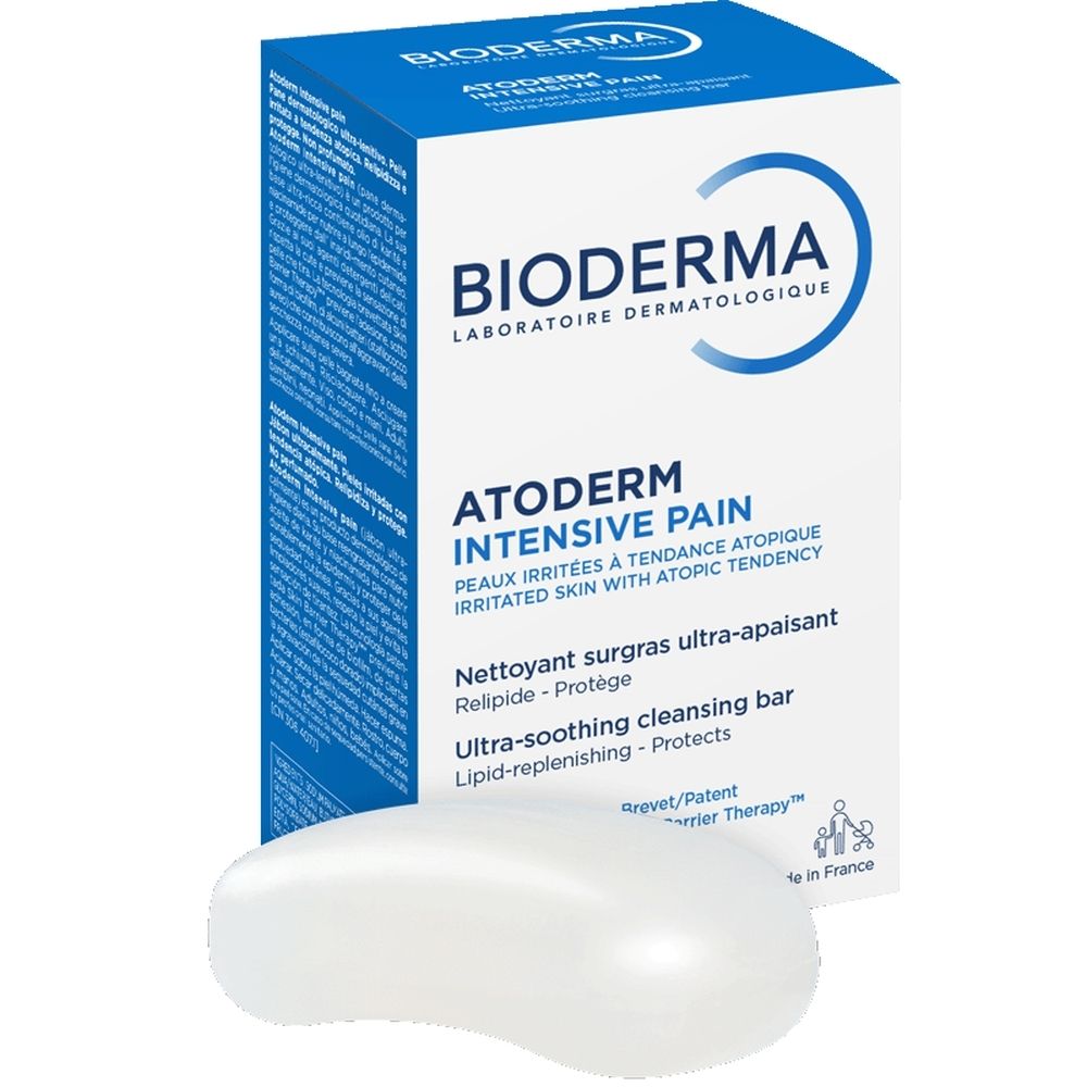 Boîte Bioderma Atoderm Pain Nettoyant Intensif, face avant, 150g.
