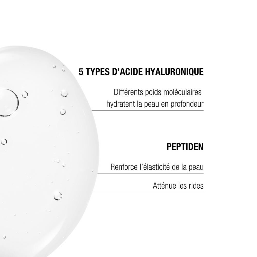 Flacon en verre brun avec bouchon compte-gouttes, étiquette "THE REMEDY laboratories 5HA CONCENTRATE", 5 Types of Hyaluronic Acid.
