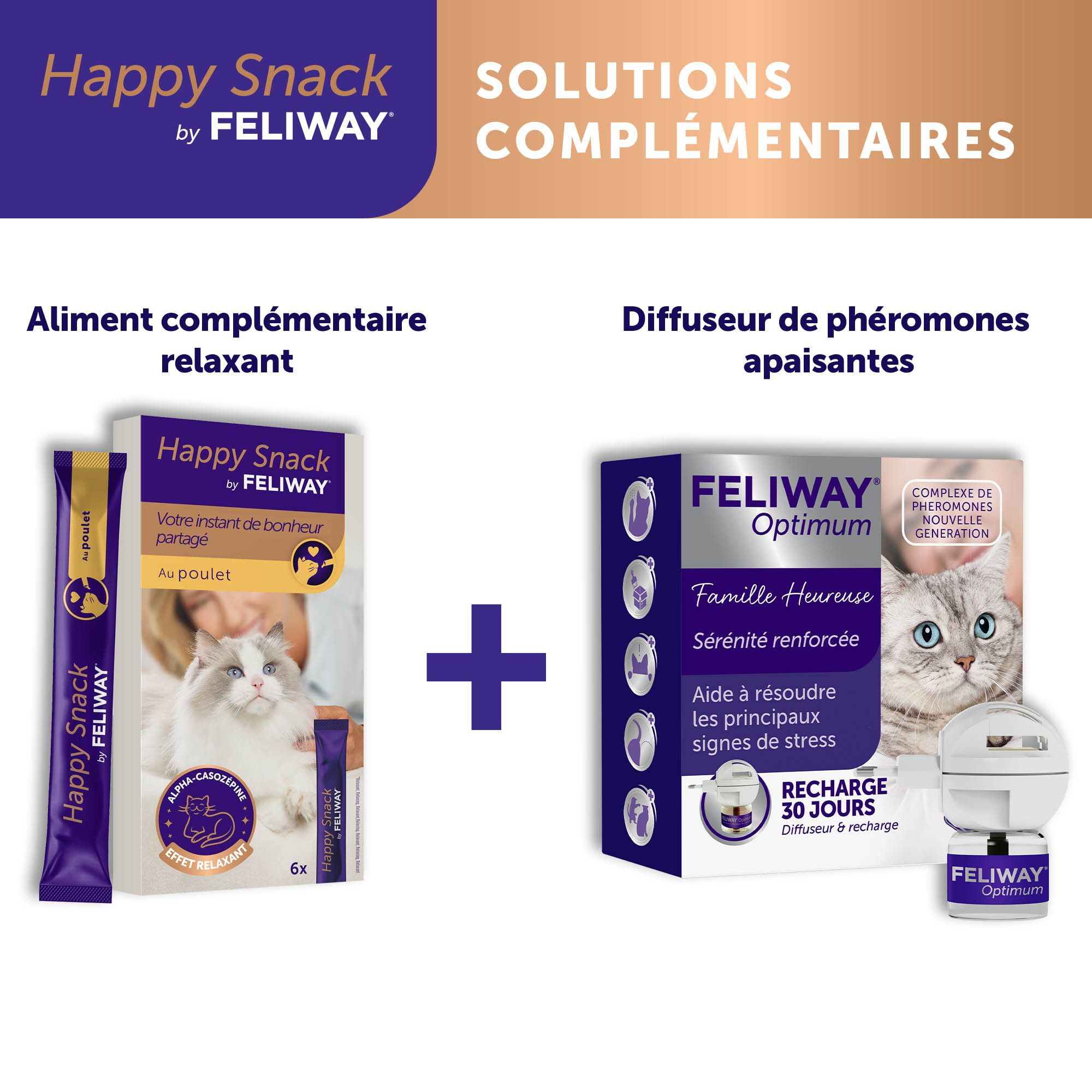 Happy Snack Feliway et Feliway Optimum. Solutions complémentaires.