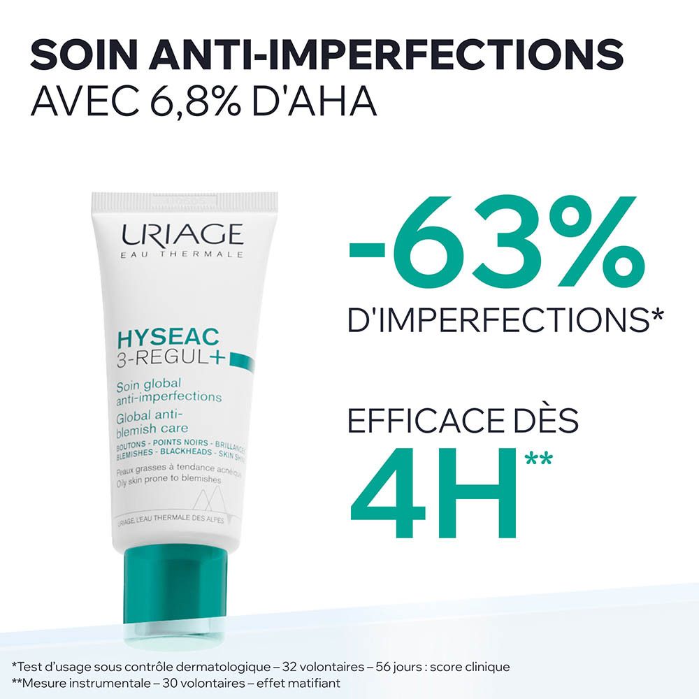 Emballage et tube. Uriage Hyseac 3-Regul+. 40ml, 1.35fl.oz.