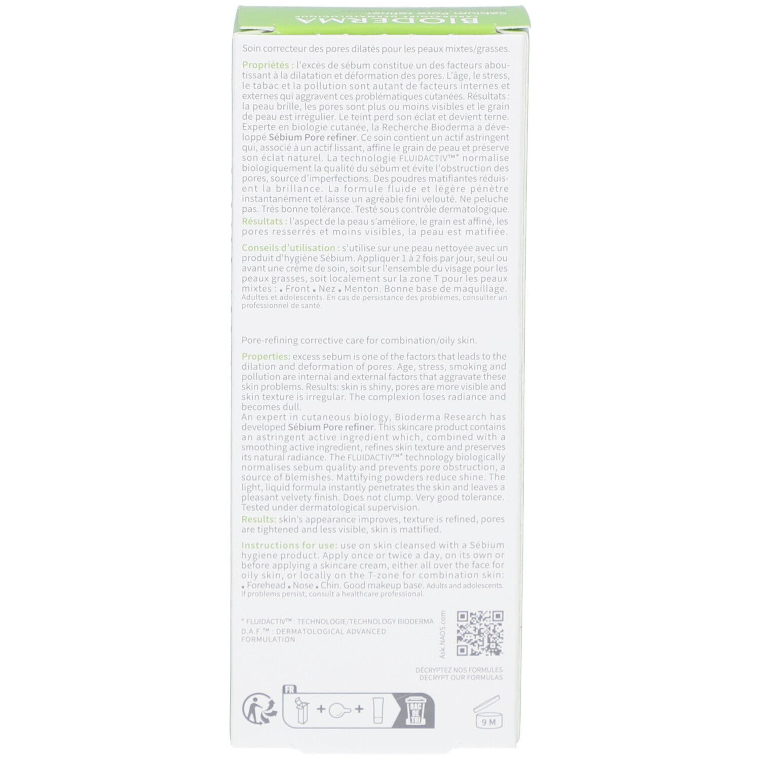 Côté de la boîte. Texte en anglais. Informations et instructions sur le produit. Couleurs vertes et blanches.