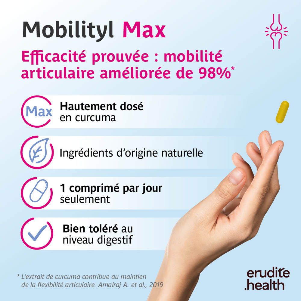 Mobilityl Max : 1 comprimé par jour. Vegan, Halal, Kasher.