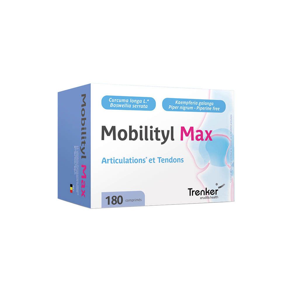 Boîte de 180 comprimés Mobilityl Max, contient Curcuma longa et Kaempferia galanga.