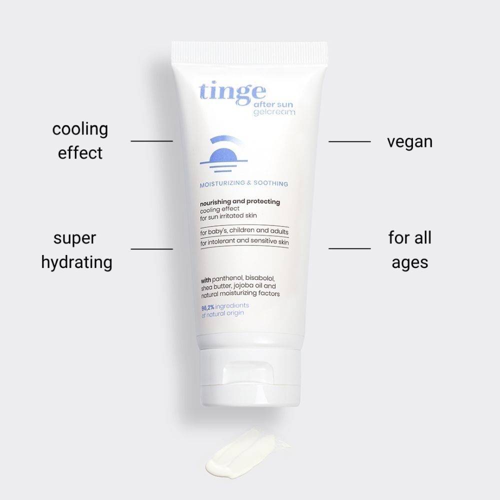 Tube de Gel-Crème Après-Soleil Tinge avec mises en évidence.