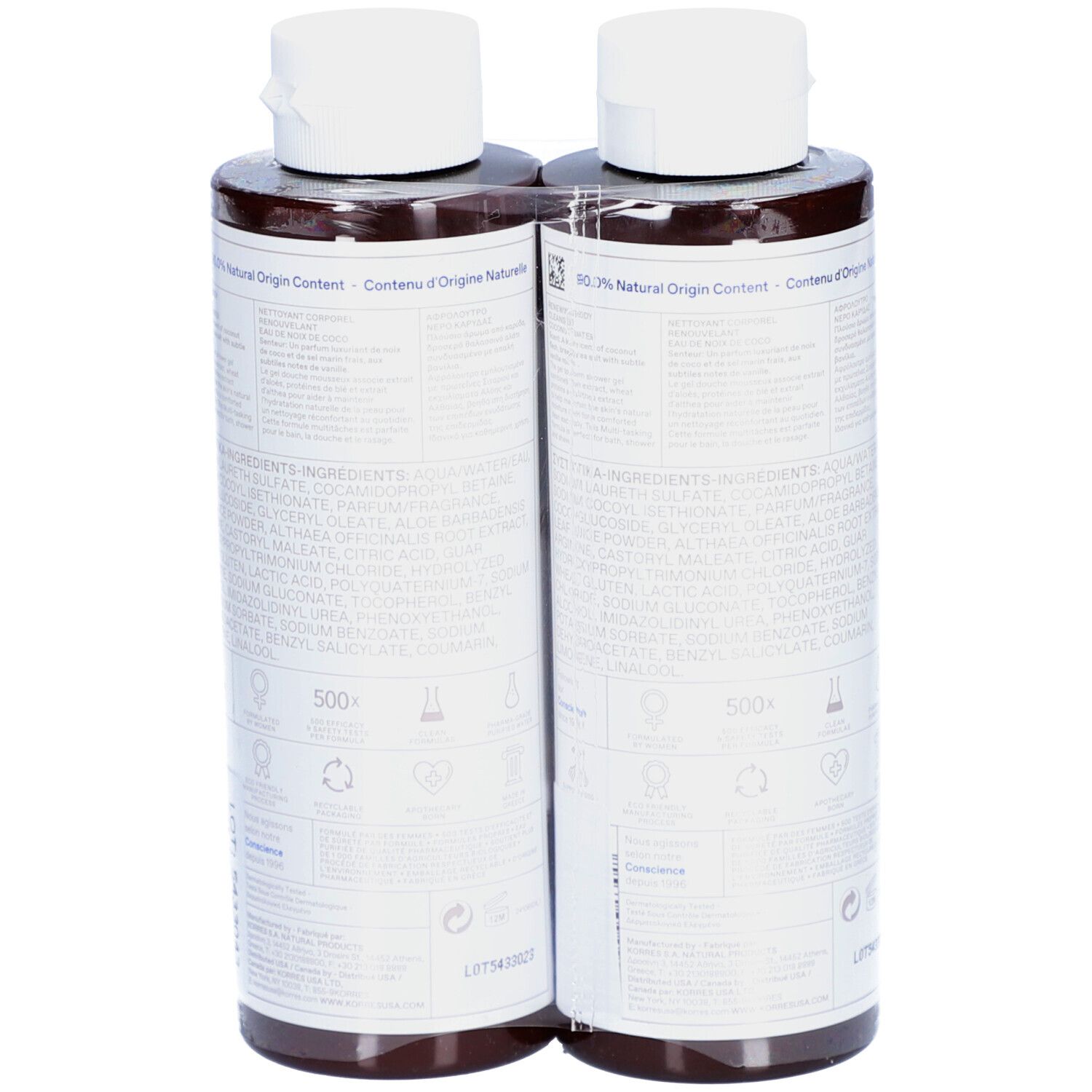 Korres Nettoyant Corporel Renouvelant Eau de Noix de Coco 2x250ml