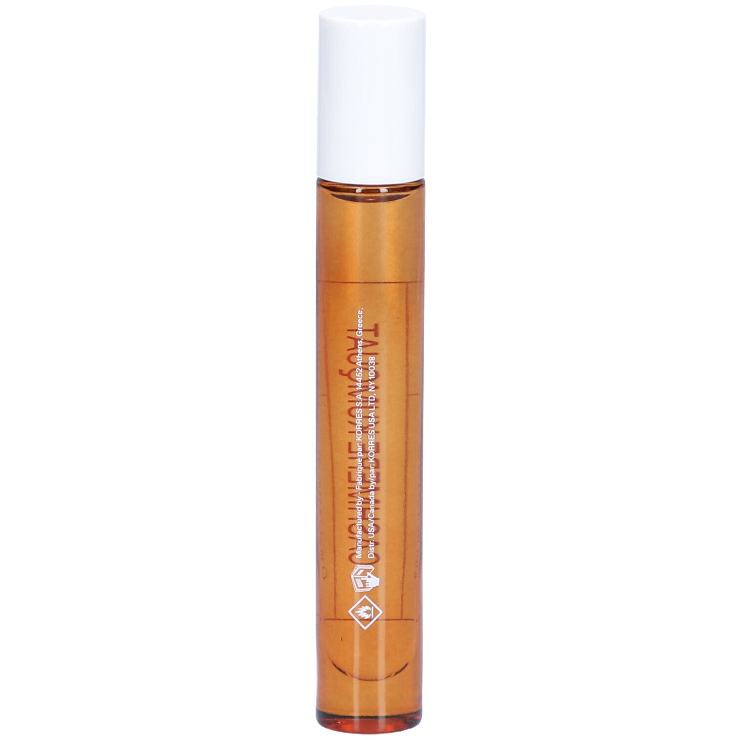 Flacon roll-on avec bouchon blanc. Inscription : Cashmere Kumquat, Eau de Toilette.