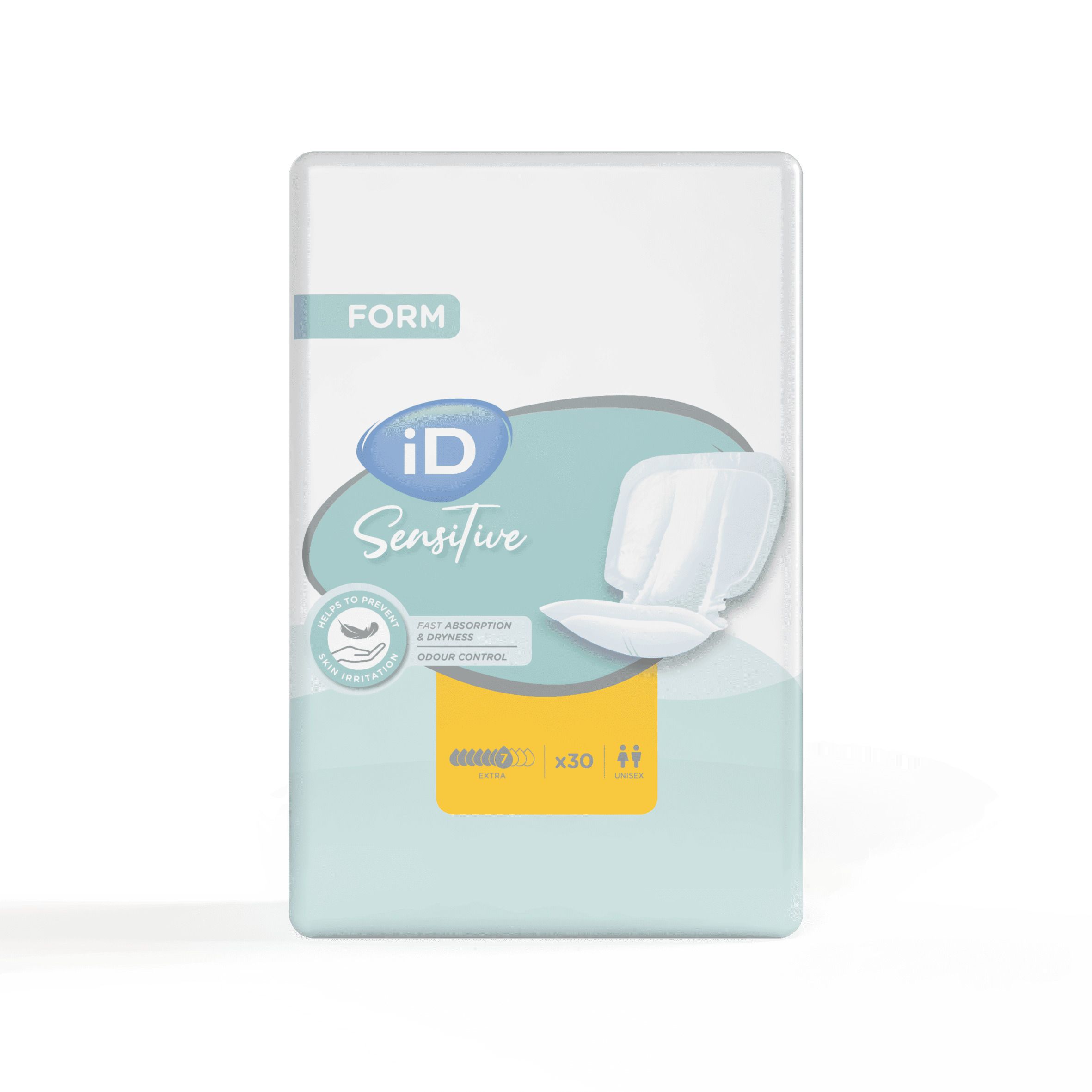 Protections iD Sensitive Form, 30 pièces, taille L. Fortement absorbantes et anti-odeurs.