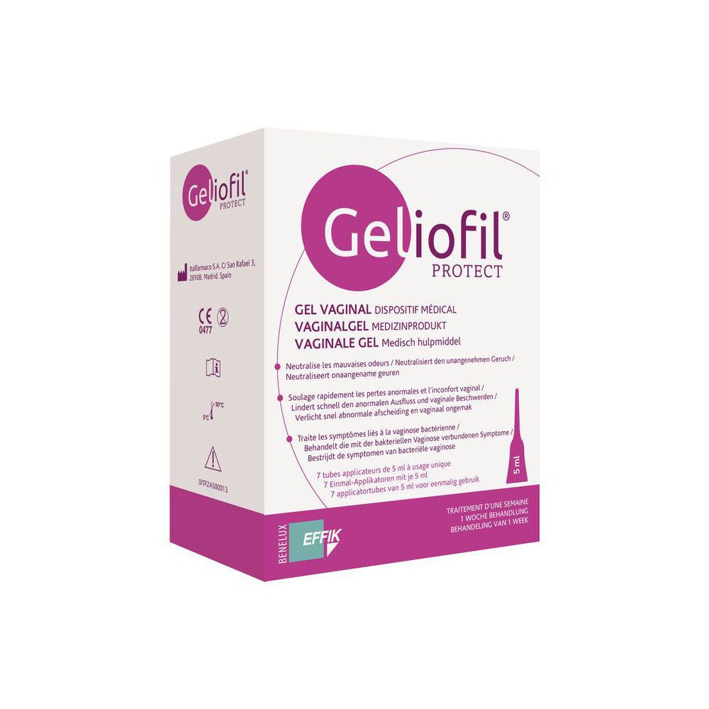 Boîte Geliofil Protect avec 7 applicateurs de gel vaginal.