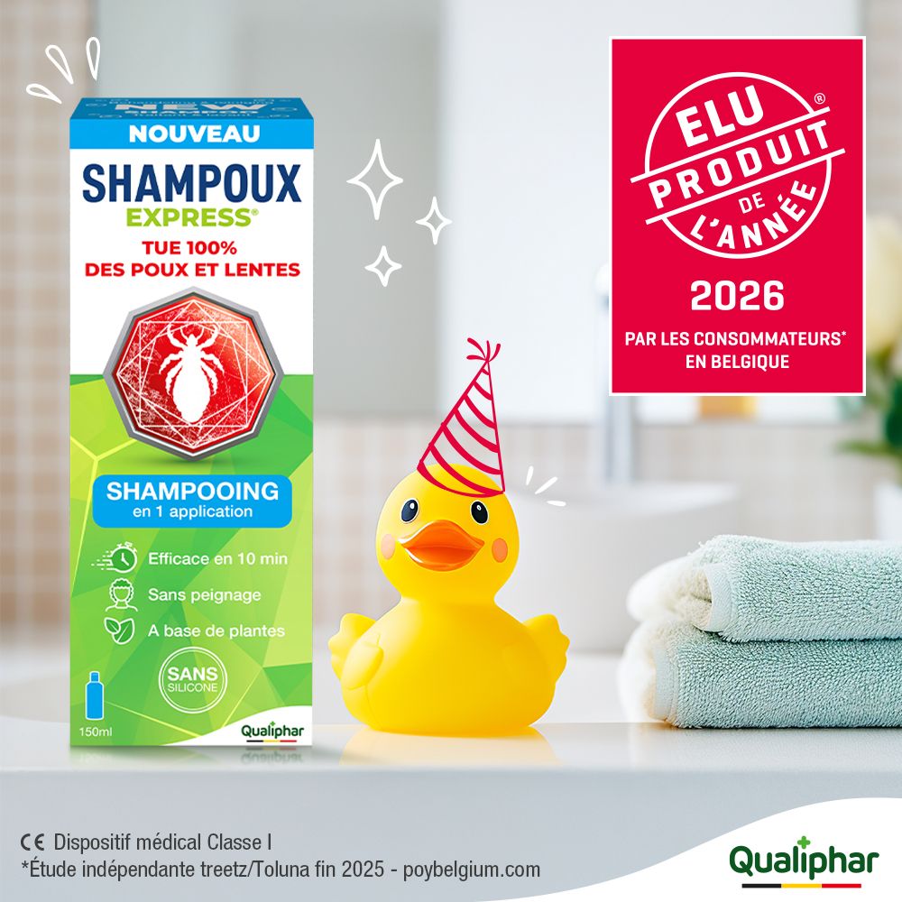 Emballage du produit avec un canard jaune et un logo rouge. Texte : Produit de l'année 2026.