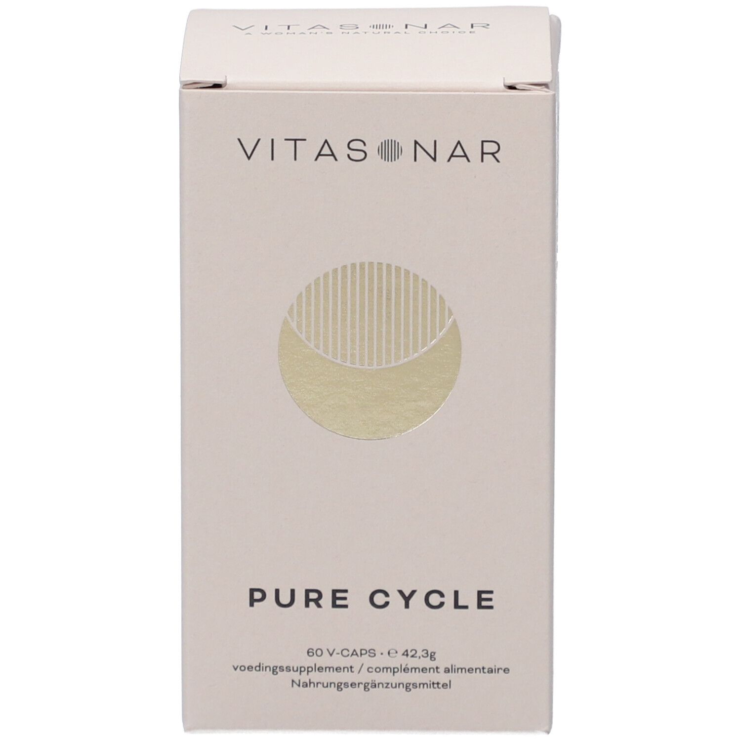 Boîte du produit avec logo et nom du produit. Boîte blanche.