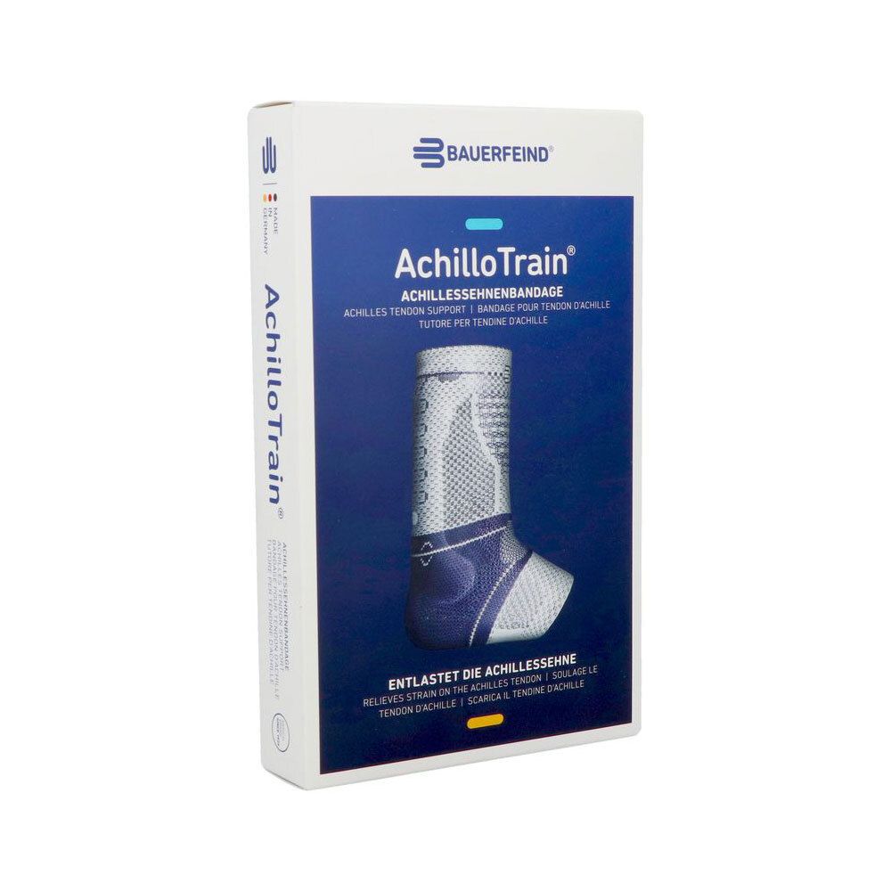Bande AchilloTrain Bauerfeind. Emballage, légèrement en biais. Nom et logo du produit visibles.