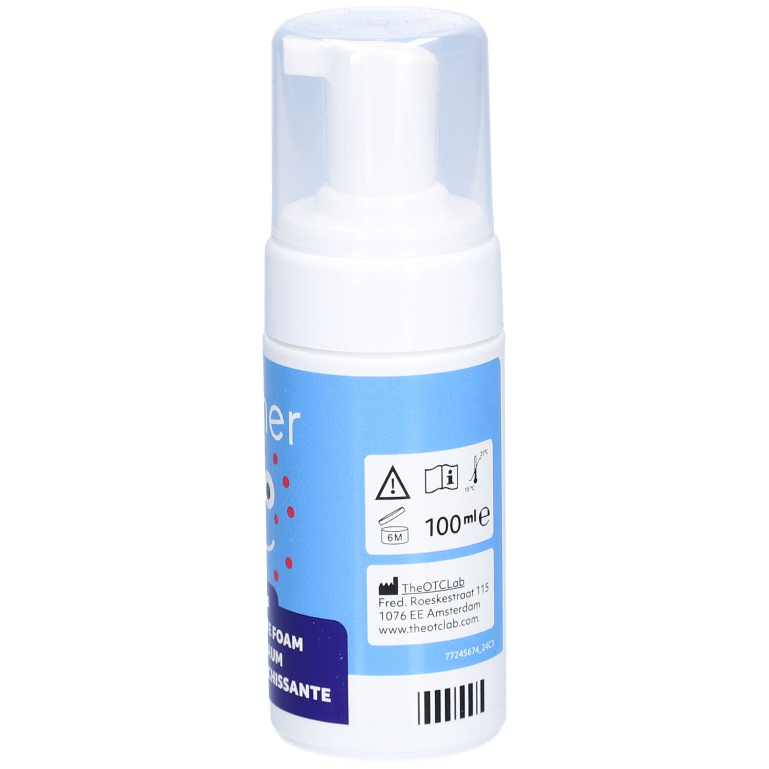 Flacon blanc avec étiquette bleue. L'étiquette indique "kidsner Alexia". Impression: 100 ml.