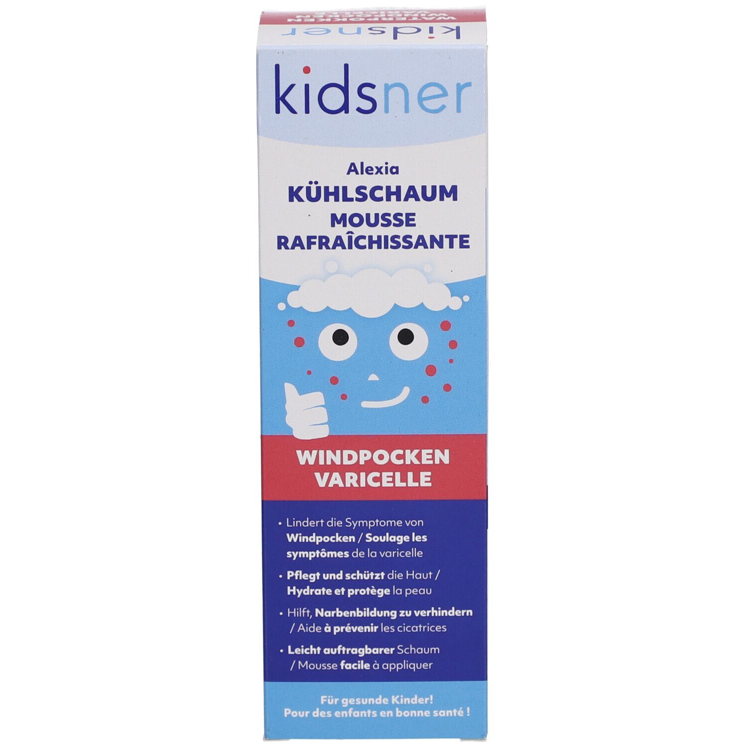Emballage du produit. L'emballage indique "kidsner Alexia". Nom du produit et application.