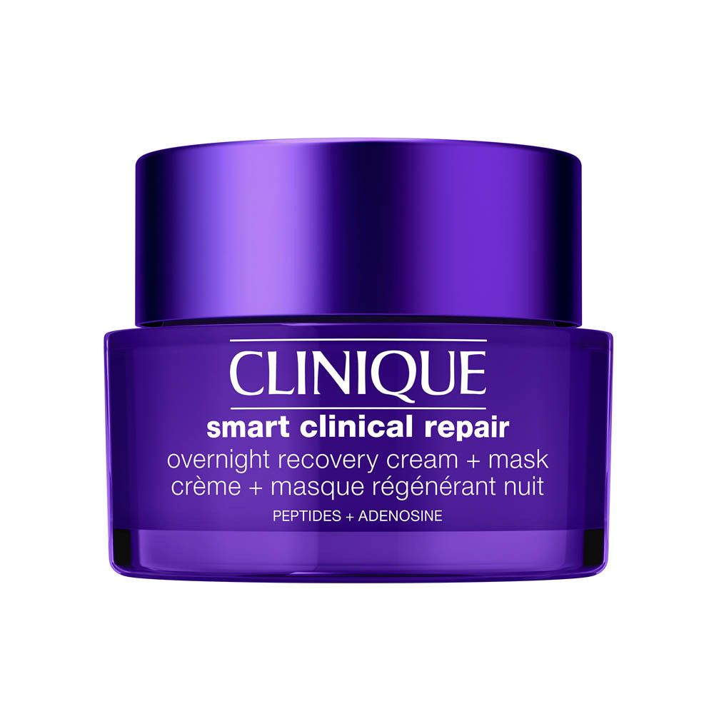 Clinique Smart Clinical Repair Crème + Masque Récupération Nuit dans un pot violet.